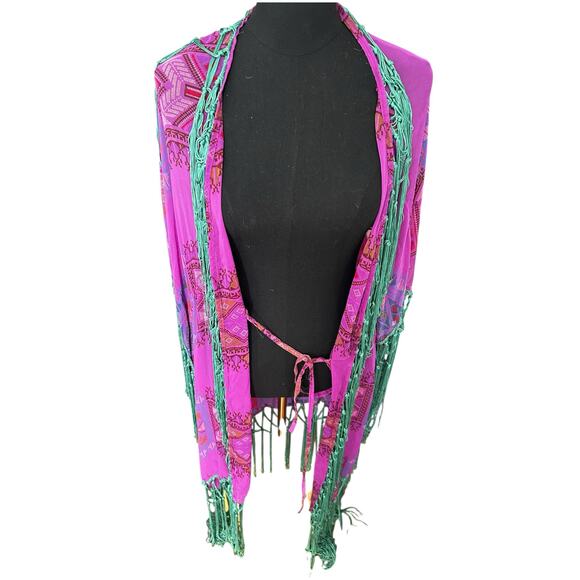 Antica Sartoria Purple Boho Aztec Pattern Duster Cardigan Size XL-Boho, Ethereal - Picture 4 of 8